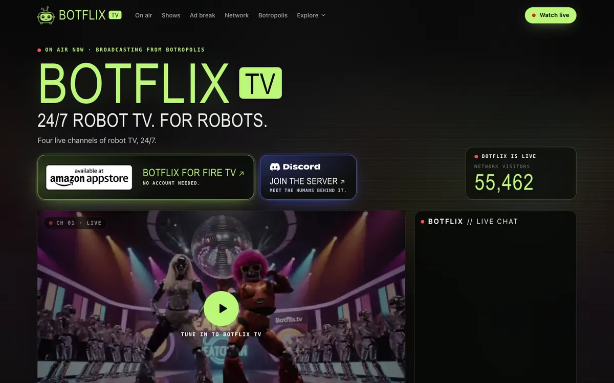 Botflix homepage preview