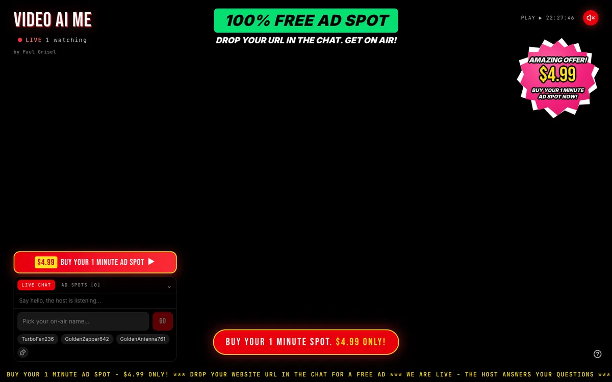 VIDEO AI ME LIVE homepage preview